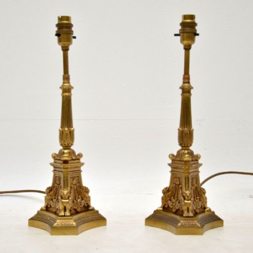 Pair of Antique French Gilt Metal Lamps