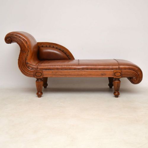 Antique Swedish Regency Leather & Walnut Chaise Lounge