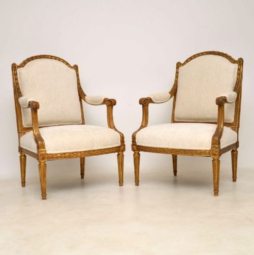 Pair of Antique French Gilt Wood Armchairs