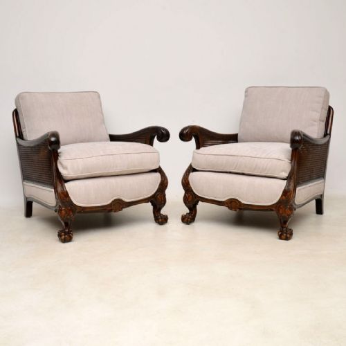 Pair of Antique Swedish Satinbirch Bergere Armchairs
