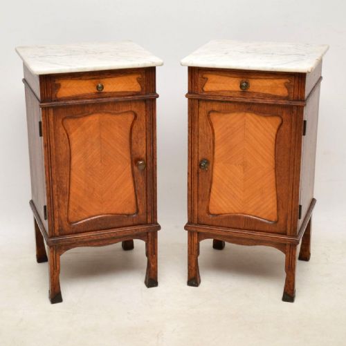 Pair of Antique French Marble Top Bedside Cabinets