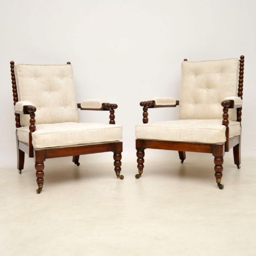 Pair of Antique William IV Mahogany Bobbin Armchairs