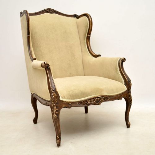 Antique French Distressed Painted Wing Armchair