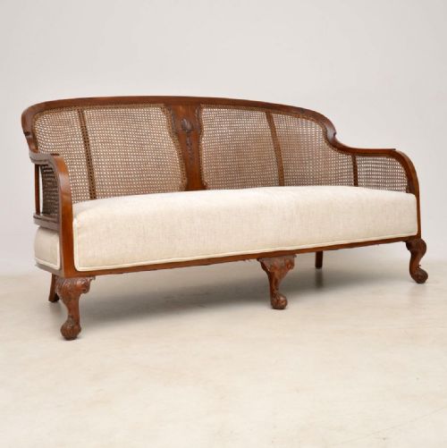 fig 1. Antique Walnut Caned Bergere Sofa & Pair of Armchairs