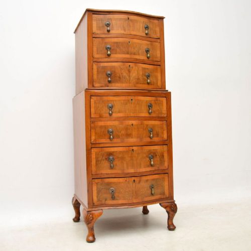 Small Antique Figured Walnut Chest on Chest
