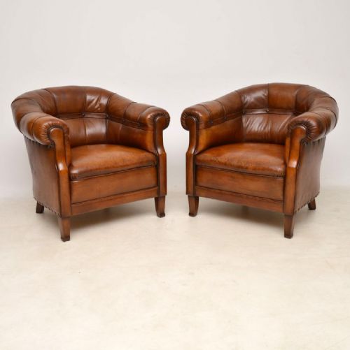 Pair of Antique Swedish Leather Armchairs