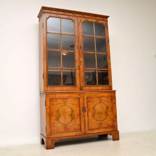Antique Figured Walnut Two Section Bookcase