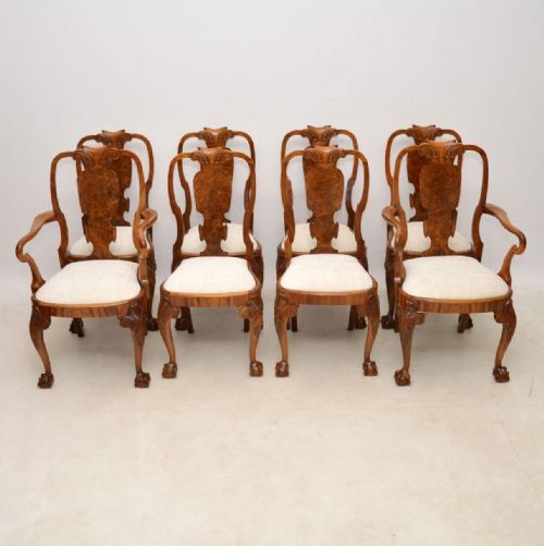 Set of 8 Antique Walnut Queen Anne Dining Chairs