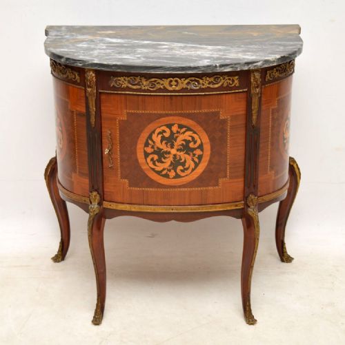 Antique French Inlaid Marble Top Cabinet
