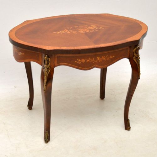 Antique French Inlaid Walnut Coffee Table with Marquetry