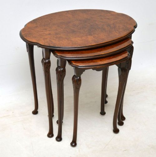 Antique Burr Walnut Nest of Three Tables