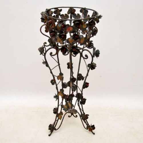 Antique Painted Wrought Iron Jardiniere Plant Stand