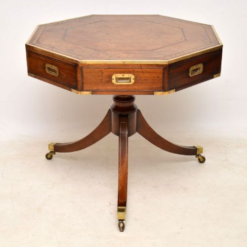 Antique Mahogany & Leather Campaign Drum Table