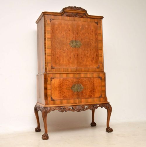 Antique Queen Anne Burr Walnut Cocktail Cabinet