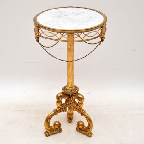 Antique Gilt Metal and Marble Side Table