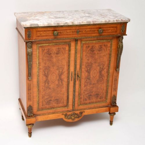 Antique French Burr Walnut Marble Top Cabinet