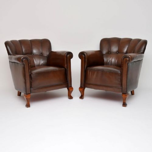 Pair of Antique Swedish Leather Armchairs
