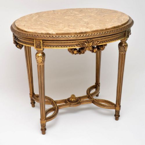 Antique French Marble Top Gilt Wood Table