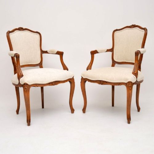 Pair of Antique French Walnut Salon Armchairs