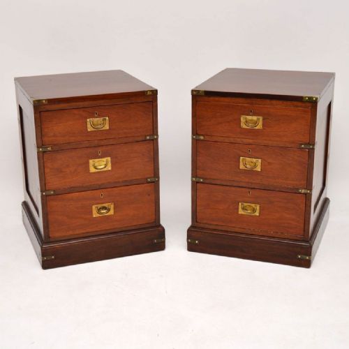 Pair of Antique Mahogany Military Campaign Bedside Chests