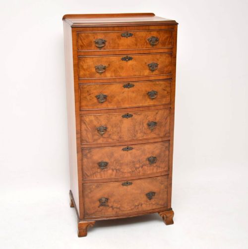 Antique Burr Walnut Tall Boy Chest of Drawers