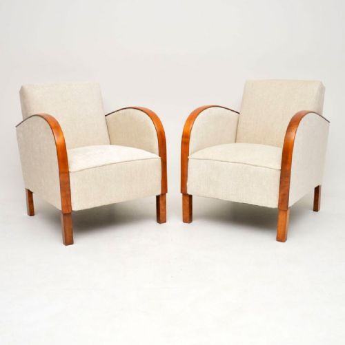 Pair of Swedish Art Deco Satin Birch Armchairs