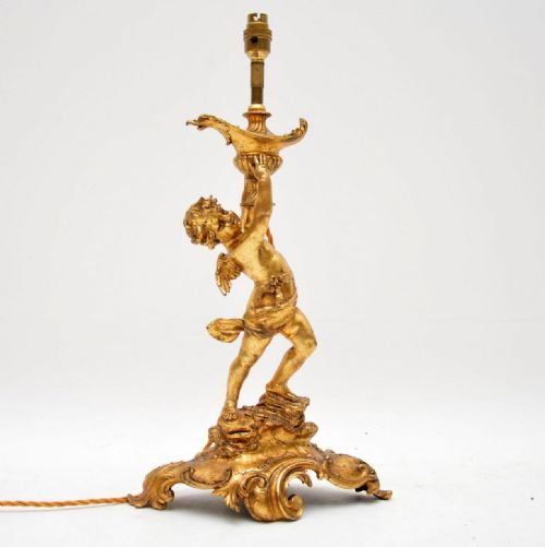 Large Antique French Gilt Bronze Table Lamp