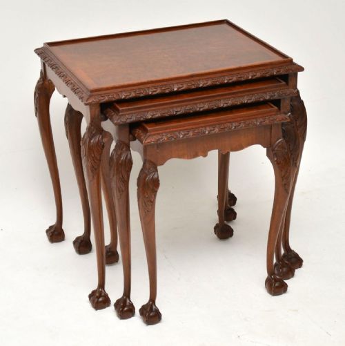 Antique Burr Walnut Nest of Three Tables