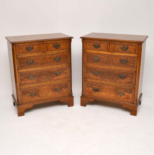 Pair of Antique Georgian Style Burr Walnut Chest of Drawers