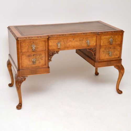 Antique Burr Walnut Leather Top Desk