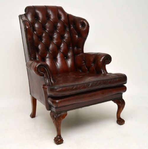 Antique Leather Wing Back Armchair