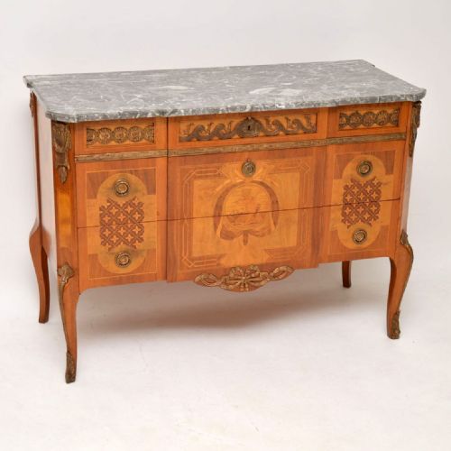 Antique Swedish Marble Top Commode with Fine Marquetry