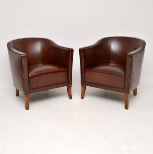 Pair of Antique Swedish Leather Armchairs