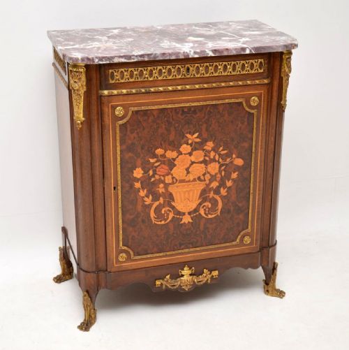 Antique French Inlaid Marquetry Marble Top Cabinet
