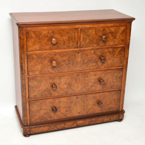 Large Antique Victorian Burr Walnut Chest of Drawers