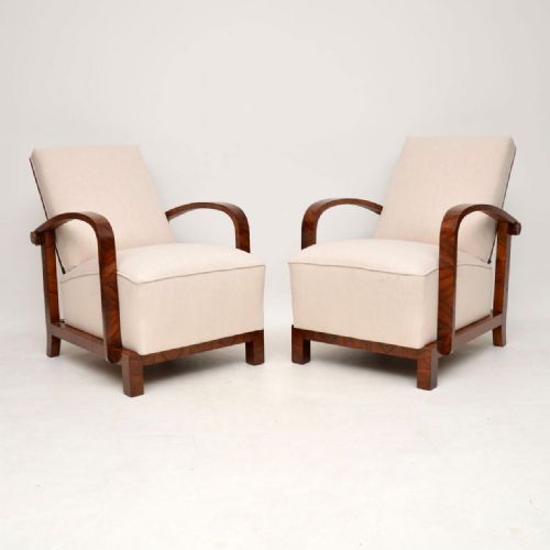 Pair of Swedish Art Deco Walnut Armchairs