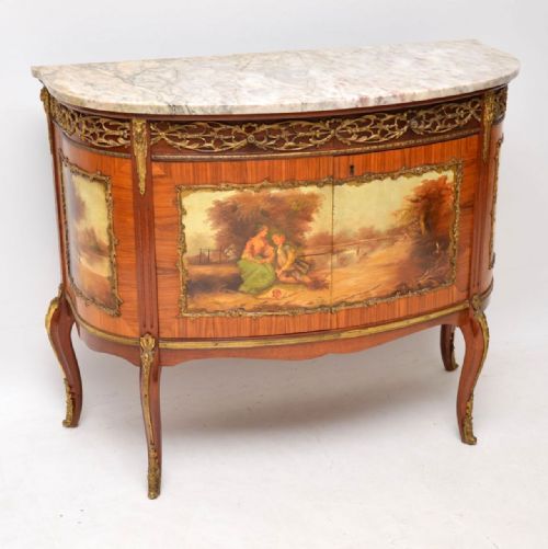 Antique French Painted Marble Top Cabinet