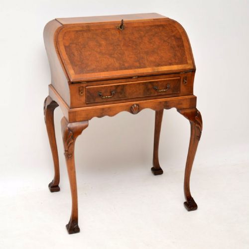 Antique Burr Walnut Writing Bureau on Legs