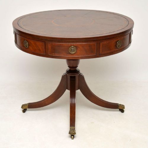 Antique Mahogany Leather Top Drum Table