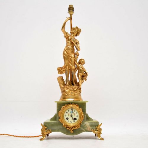 Antique French Gilt Metal Mantle Clock Lamp