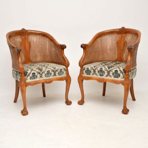 Pair of Antique Walnut Bergere Armchairs