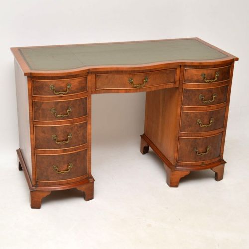 Antique Burr Walnut Leather Top Pedestal Desk