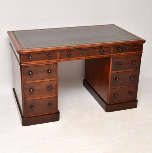 Antique Victorian Mahogany Leather Top Pedestal Desk