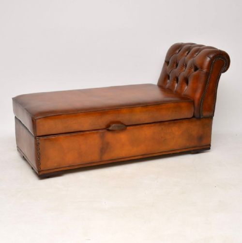 Antique Victorian Leather Chaise Lounge Ottoman
