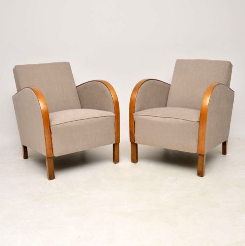 Pair of Swedish Art Deco Satin Birch Armchairs