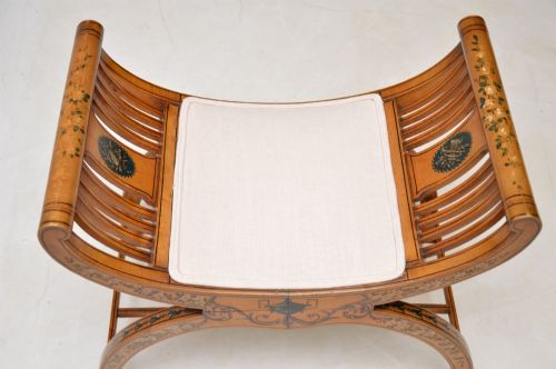 fig 1. Antique Painted Satinwood Gondola Stool by Druce & Co