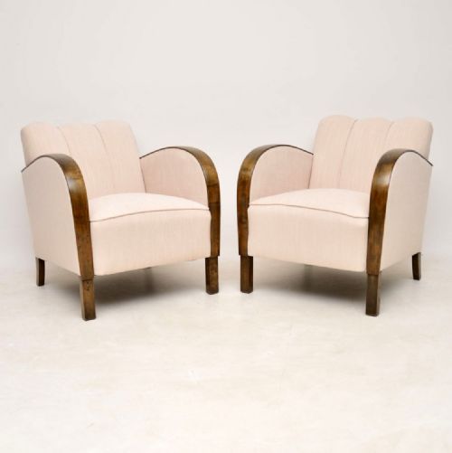 Pair of Swedish Art Deco Satin Birch Armchairs
