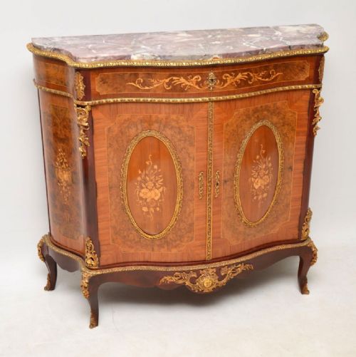 Antique French Inlaid Marble Top Cabinet