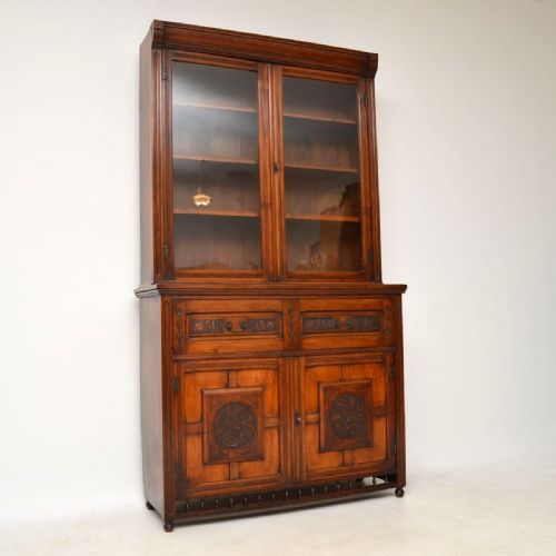 Antique Arts & Crafts Walnut Secretaire Bookcase