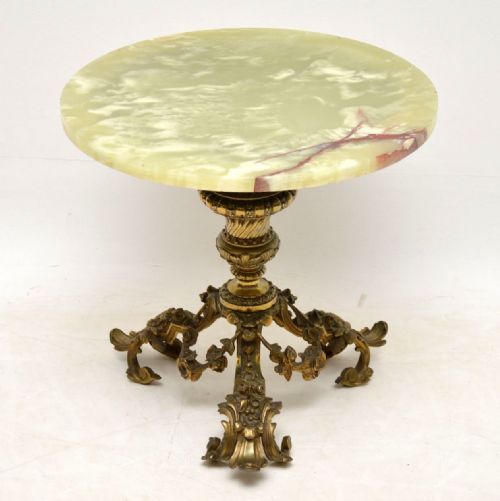 Antique French Gilt Metal & Onyx Side Table